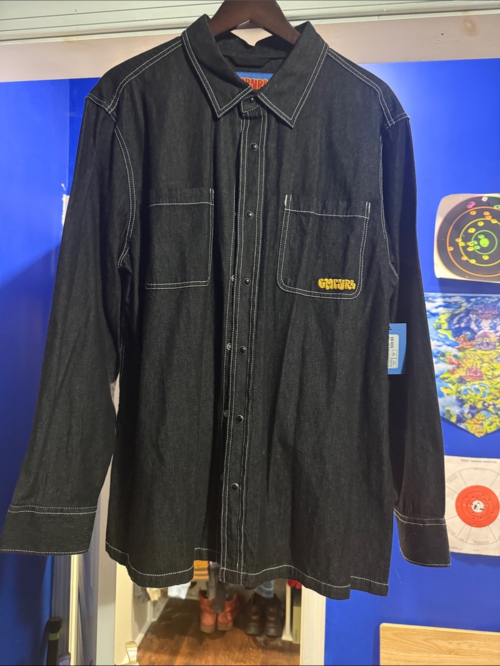 Empyre Black Denim Button-Down Shirt with Contrast Stitching